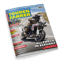 Titelblatt der Zeitschrift „TOUREN FAHRER“ Juli 2026 mit großem Foto einer fahrenden Person in braun‑schwarzer Motorradkleidung und Helm auf einem rot‑weiß‑grauen Motorrad auf einer Gebirgsstraße. Überschriften: „ALLZWECK IN ELEGANZ“, „SENIORENSPORT Moto Guzzi V7 Sport vs. Triumph Speed Twin 900“, „HOCHGENUSS Tauber‑Main, Katalonien, Georgien“, „ASIA‑TWINS Suzuki V‑Strom 800 DE vs. Voge DS 800X Rally“.