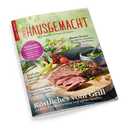 Titelbild der Zeitschrift „Landlust Einfach Hausgemacht“ mit einem Holzbrett, darauf aufgeschnittenes gegrilltes Steak mit grüner Kräutergarnitur, daneben eine Schale Pesto, Tomaten und Salat. Sichtbare Schrift: „Erdbeeren & Rhabarber“, „Einfache Rührkuchen“, „Frühkartoffeln“, „Köstliches vom Grill mit Kalb, Forelle, Gemüse und süßen Spießen“, „Bunte Pestos aus Möhre, Kräutern, Orange und Zitrone“.