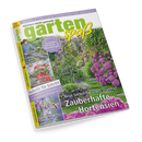 Titelblatt der Gartenzeitschrift „gartenspaß“ mit der Aufschrift „Juni 2025“ und Unterzeile „Gärtnern leicht gemacht“. Großes Titelbild mit violett blühenden Hortensien entlang eines Gartenwegs. Weitere Textfelder: „Neue Sorten für jeden Standort – Zauberhafte Hortensien“, „Praktisch & naturnah“, „Bunter Blickfang“, „Schritt für Schritt“, „Bienenmagnete“ sowie ein kleineres Foto einer Person bei der Gartenarbeit.