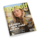 Titelbild der Zeitschrift „myself“ Ausgabe März 2025 mit einer hellhäutigen weiblich gelesenen Person in beigefarbener Jacke vor unscharfem Naturhintergrund. Hauptüberschrift: „Ich fühle mich wohl mit mir“. Weitere sichtbare Texte: „Willst du irgendwann Kinder?“, „Neues von der Schilddrüse“, „Mehr Begeisterung, bitte!“, „Fröhlich, stylish, bunt“, „Beach-Body ohne Stress“, „Warum uns schwimmen so guttut“ und „Den Sex ihres Lebens hatte sie mit einer Frau“.