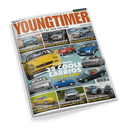 Titelbild der Zeitschrift „Youngtimer“ (Ausgabe Mai/Juni 2025) mit dem Untertitel „Die Kult-Klassiker der 70er, 80er und 90er“, zentral ein gelber Maserati Spyder, darum gruppiert jeweils vier kleinere Abbildungen von Cabrio-Fahrzeugen unterschiedlicher Farben und Marken, Hauptüberschrift: „32 coole Cabrios ab 1250 Euro!“, weitere Themen u. a.: BMW Dreier E90, Mercedes E60 RS, Mini 25 Cabrio, Subaru Libero.
