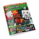 Titelbild eines LEGO Minecraft Magazins mit grün-rotem Hintergrund; oben links das LEGO-Logo und groß der Schriftzug „Minecraft“. Zentral ist eine weiße LEGO-Ghast-Figur mit rotem Mund dargestellt, daneben ein roter Feuermob und ein Minecraft-Charakter mit Diamantausrüstung, umgeben von einer lavagesättigten Landschaft. Text: „EPISCHES LEGO EXTRA! GHAST“, „5 COOLE COMICS!“ sowie „Triff verschiedene Helden und Mobs“ und „2 geniale Poster“.