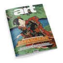 Schräg fotografiertes Cover eines gedruckten Kunstmagazins mit einer illustrierten weiblichen Person im farbenprächtigen japanischen Kimono vor grüner Landschaft und blauen Wasserflächen. Sichtbare Texte: „art“, „DAS KUNSTMAGAZIN // AUGUST 2026“, „MIT POSTER-EDITION ZUM HERAUSNEHMEN!“, „JAPANLIEBE“, „Schau in Dresden: Wie japanische Farbdrücke ganz Europa bezauberten“, „MANIFESTA 16 RUHR“ und „PAUL SIGNAC IN POTSDAM“.
