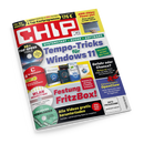 Schräg fotografiertes CHIP-Magazin mit weißem, rotem, gelbem, grünem und blauem Cover vor schwarzem Hintergrund. Sichtbare Texte: „6 Top-Kaufprogramme“, „Tempo-Tricks für Windows 11“, „Festung FritzBox!“, „Alle Videos gratis herunterladen“, „OpenClaw“, „Arm-Chips: Power pur!“ und „INFO PROGRAMM gemäß §14 JuSchG“; abgebildet sind Softwareverpackungen, eine CD, ein Laptop und grafische Symbole.