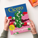 Blau-pinkes „Cicero“-Magazin mit dem Untertitel „MAGAZIN FÜR POLITISCHE KULTUR“, gehalten von zwei Händen einer nicht erkennbaren Person über weißem Untergrund. Das Cover zeigt gestapelte grüne Geldbündel mit weißen Banderolen und rote Handschuhe; sichtbar sind außerdem „Einsturzgefahr“, „Wie der deutsche Sozialstaat das Land an seine Grenzen bringt“ sowie „SEHNSUCHT ODER ALBTRAUM? Großbritannien streitet über die Abkehr vom Brexit“.