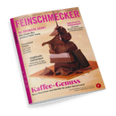 Titelblatt der Zeitschrift „Feinschmecker“ in Magentatönen, mittig gestapelter Schokoladenblock mit fließender Schokoladensoße auf beigem Untergrund. Aufschriften u. a.: „SCHOKOLADE! Die Sieger des großen Tafel-Tests“, „Schnitzel & Schmankerl – 25 beste Österreich-Lokale in Deutschland“, „Kaffee-Genuss – Neue Maschinen und Geräte für jeden Geschmack“, „Trendziel Tokio“, „Südtirols Aufsteiger“.