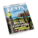 Schräg liegendes Magazincover von „ECOS“ aus der Reihe „ZEIT SPRACHEN“ mit der Aufschrift „SPANISCH“ und dem Titel „Baja California“. Das Cover zeigt Kakteen, felsige Landschaft, türkisblaues Meer und blauen Himmel; weitere Texte: „GRACIELA ITURBIDE – Ihre Fotos verwandeln den Alltag in Poesie“, „WORT SCHATZ – Vacaciones en el Caribe“ und „Roadtrip in Mexiko von Tijuana bis Los Cabos“.