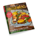 Schräg auf schwarzem Hintergrund liegendes, glänzendes Magazin „Landlust HAUSGEMACHT“ mit dem Untertitel „Mein Magazin für Haus und Küche“. Das Cover zeigt eine Schale mit gegrilltem Gemüse und Fleischspießen sowie die Texte „Eis selber machen“, „Marmeladen“, „Schnelles für heiße Tage“ und „Frisches vom Grill“.