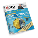 Cover des Magazins Euro Ausgabe 6/2025 mit Warren Buffett und der Schlagzeile Gold & Bitcoin: Die beste Kombi für Ihr Vermögen, dargestellt durch eine Goldmünze und ein Bitcoin-Symbol.