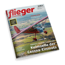 Flieger Magazin Cover Juni 2025: Rotes Oldtimer-Flugzeug vom Typ Cessna 140 fliegt über grüne Landschaft. Titelthema: Keimzelle der Cessna-Einmots.