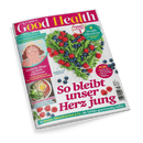 Magazincover Good Health mit Herz aus Beeren und Erbsen, Titel: So bleibt unser Herz jung.