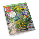 Schräg fotografiertes Cover der Zeitschrift „Lisa Blumen & Pflanzen“ vor schwarzem Hintergrund, mit großem gelbem Titel, Garten mit gelben, orangefarbenen und violetten Blüten sowie Balkonmöbeln. Sichtbare Texte: „Praxis-Tipps für Balkon und Garten“, „Herbst-Anemonen – die schönsten Sorten“, „Neue Pflanz-Ideen: Blütenreicher Spätsommer“; unten links eine weibliche Person beim Bepflanzen eines Blumenkastens.