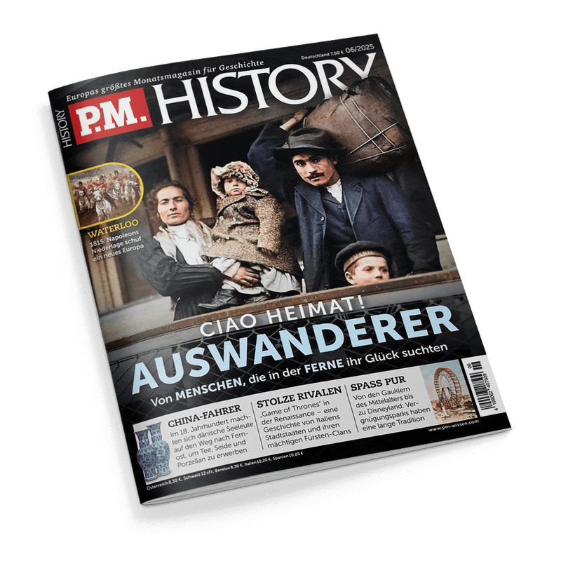 P.M. History Magazin, Cover mit einer historischen Aufnahme einer Auswandererfamilie, Titel: Auswanderer.
