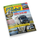 promobil Magazin Cover, Juni 2025, zeigt ein modernes Adria Coral MB Wohnmobil als Hauptmotiv und die Schlagzeile 'Adria Coral MB - Topmodell auf Sprinter-Basis'.