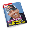 Schräg liegendes Magazin mit glänzendem Cover vor schwarzem Hintergrund. Nahaufnahme eines lächelnden Mannes mit schwarz-grauer Red-Bull-Kappe, dunklem Anzug und gemusterter Krawatte; sichtbare Texte: „Lars Klingbeil“, „Macht er so die SPD wieder fit?“, teilweise „Tina“ und „DAS ENDE“.