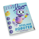 Cover von Zeit Leo mit einem freundlichen Roboter und der Schlagzeile 'Schlaue Roboter'.